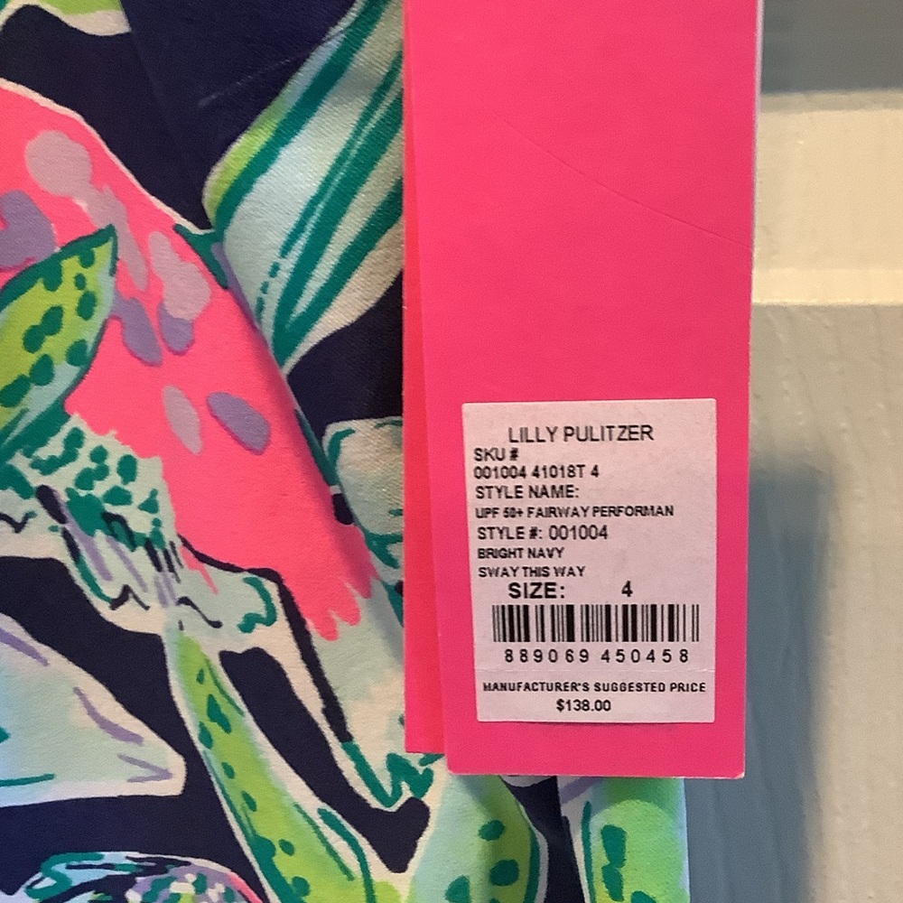 Lilly Pulitzer Navy and Pink Floral Leggings Fairway Performance, sway this way, - Picture 2 of 10